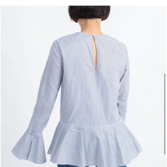 Theory Lexanda Cotton Striped Peplum Top - Picture 3 of 8